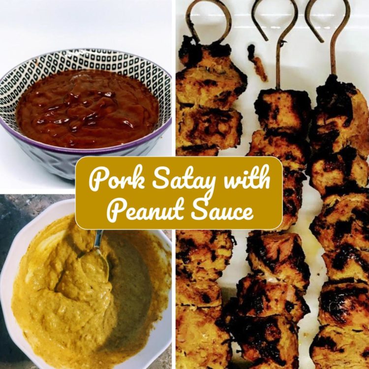Pork skewers with a creamy ginger and curry rub, accompanied by a delicious peanut dipping sauce… pork satay was one of my favourite meals growing up up!